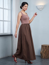 Indigo Cotton Blended Jersey Women's Frock - Brown