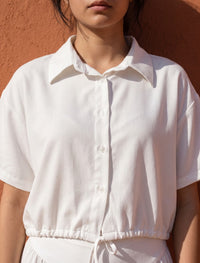 Button Up And Gathered Set - White