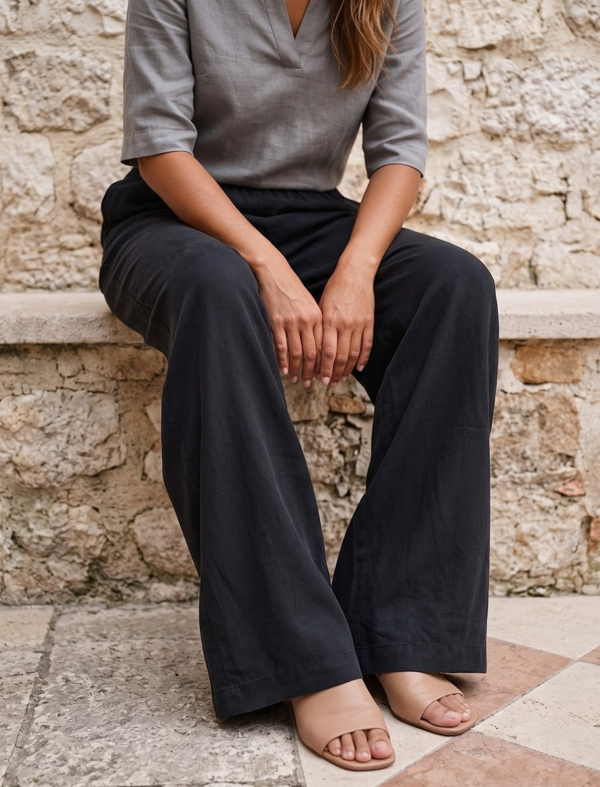 Cotton Linen Trouser - Black