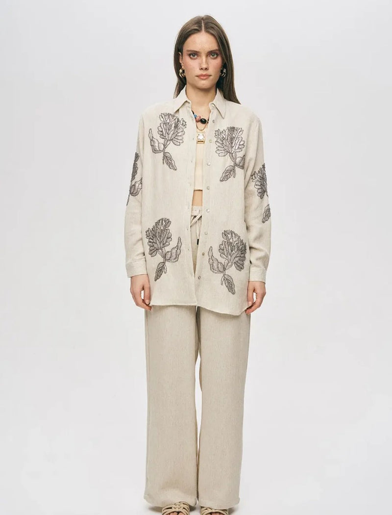 Elegant Embroidered Oversize Shirt - Skin
