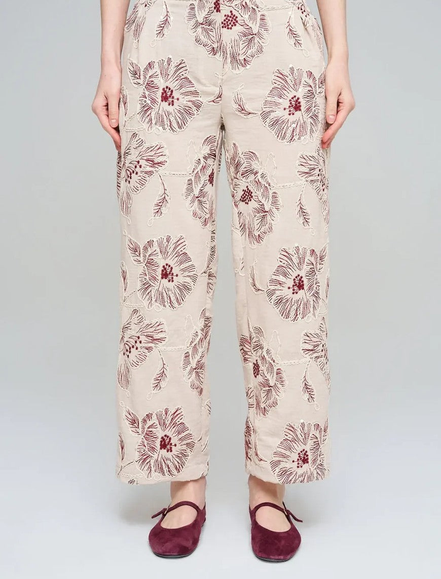 Wide-Leg Trousers with Floral Embroidery and Sequin Details - Skin