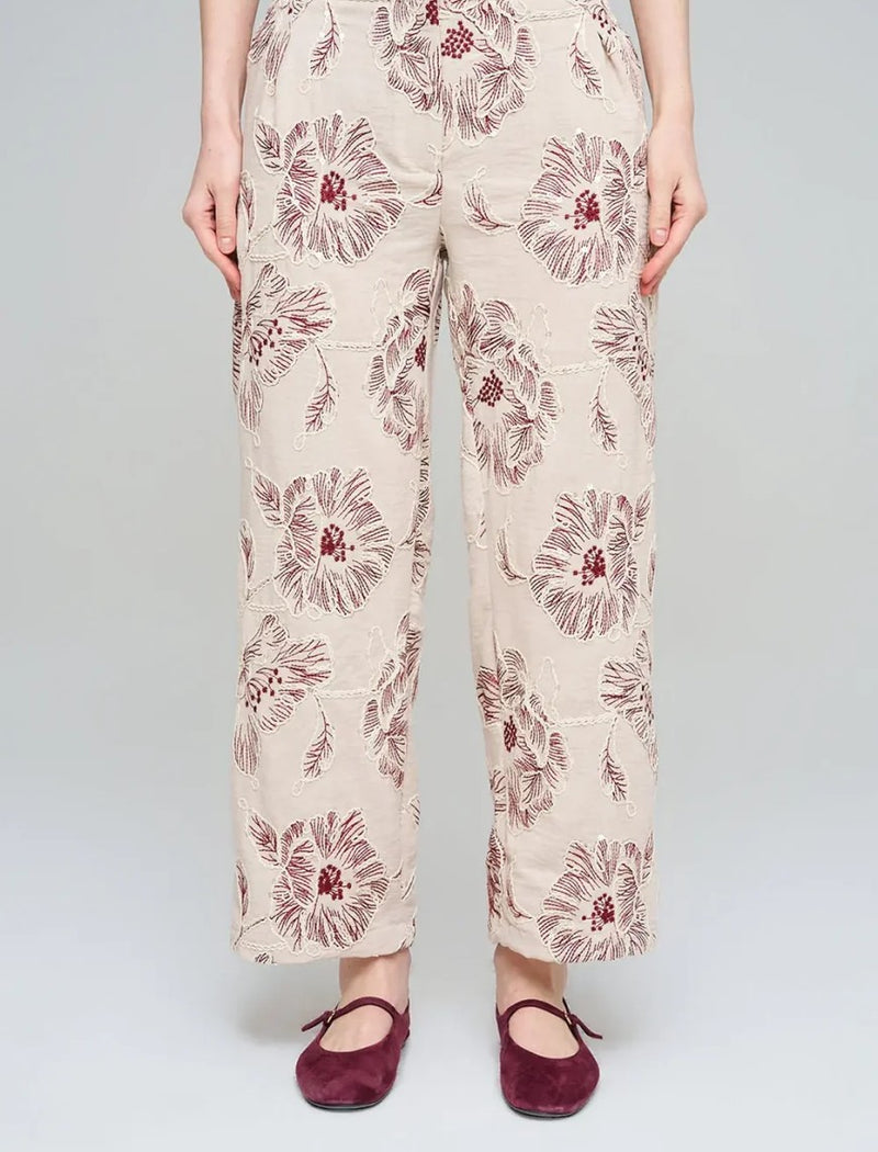 Wide-Leg Trousers with Floral Embroidery and Sequin Details - Skin