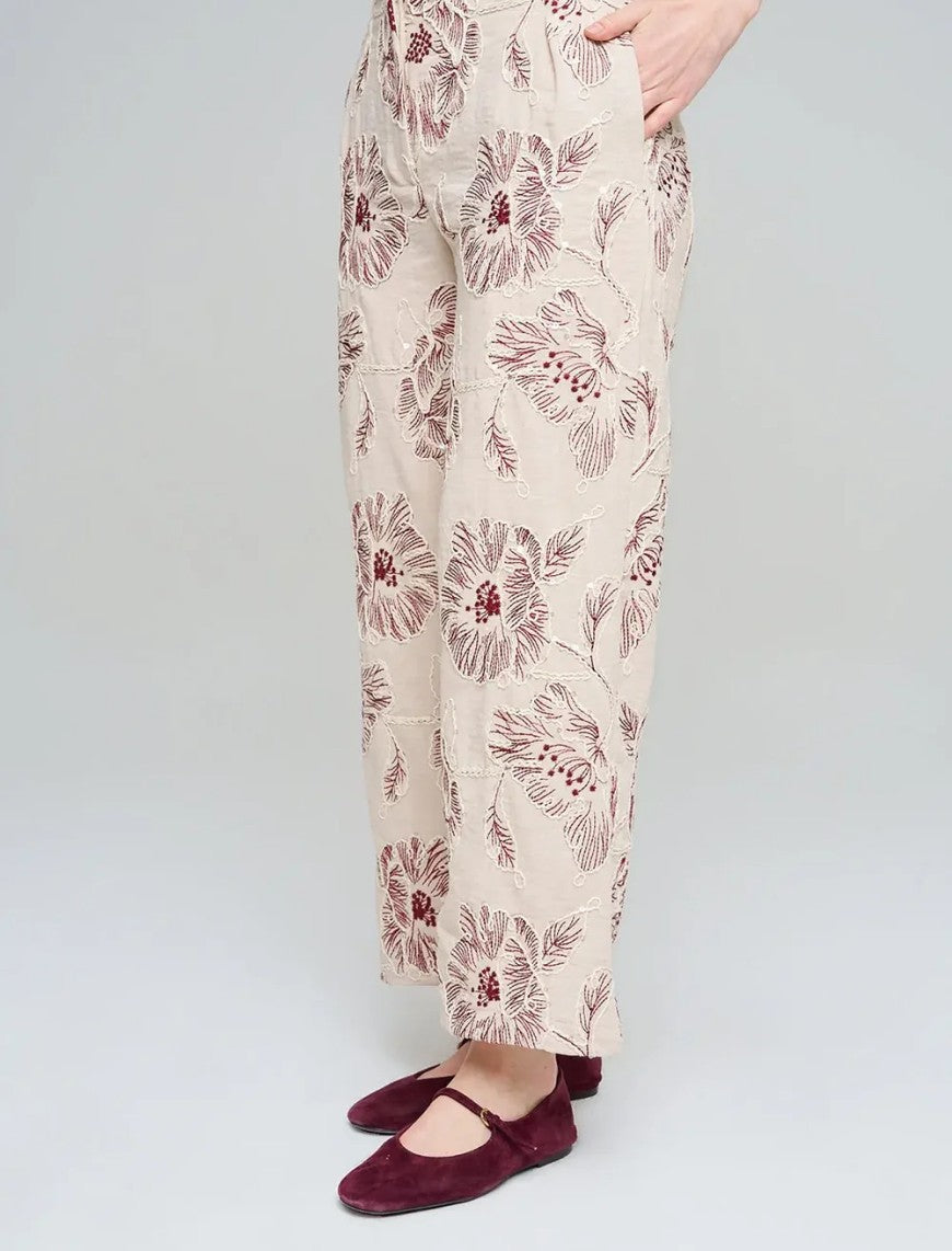 Wide-Leg Trousers with Floral Embroidery and Sequin Details - Skin