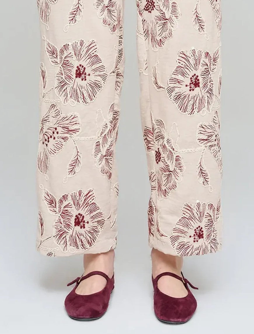 Wide-Leg Trousers with Floral Embroidery and Sequin Details - Skin