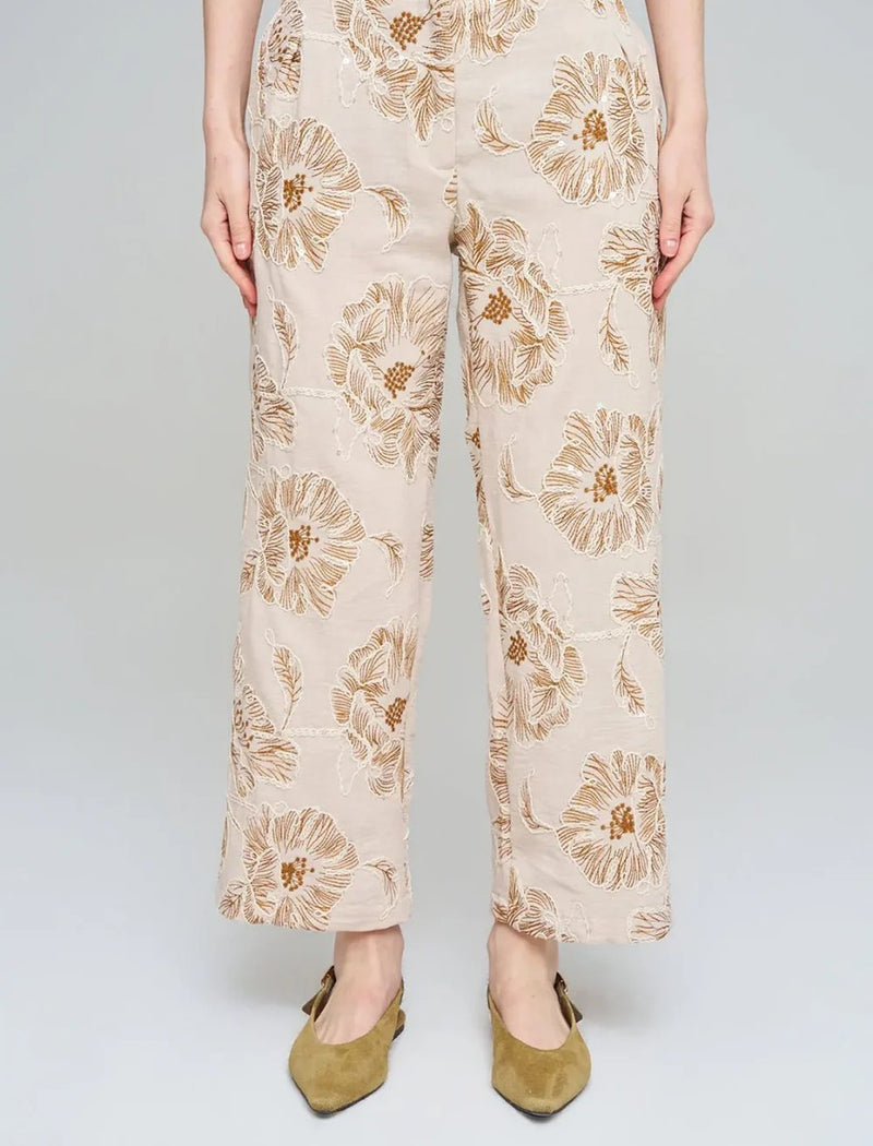 Wide-leg trousers with floral embroidery and sequin details, Skin
