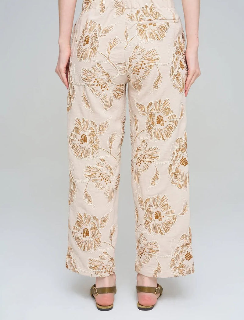 Wide-leg trousers with floral embroidery and sequin details, Skin