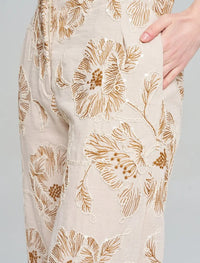 Wide-leg trousers with floral embroidery and sequin details, Skin
