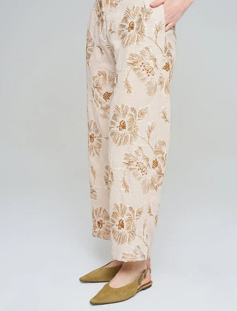 Wide-leg trousers with floral embroidery and sequin details, Skin