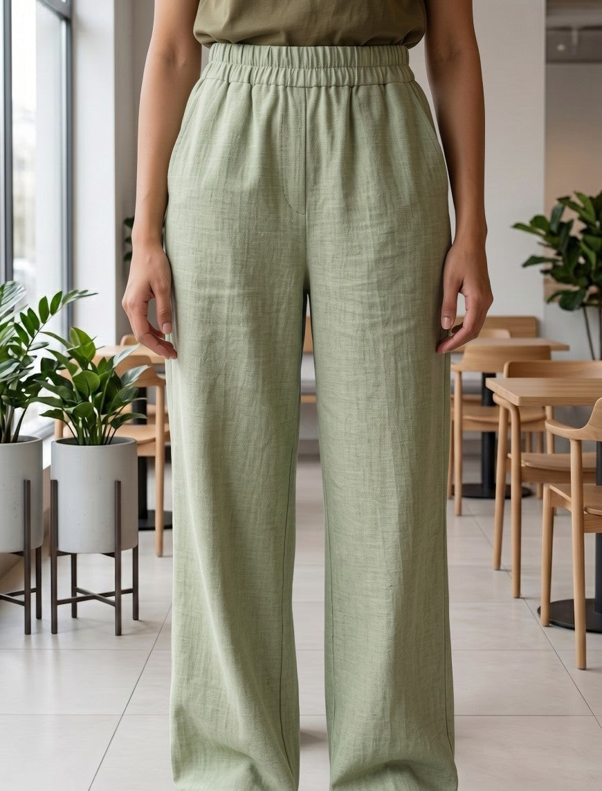 Cotton Linen Trouser - Green