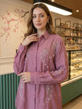 Oversize Stone Embellished Shirt - Pink