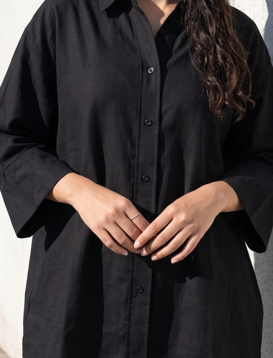 Indigo Cotton Linen Women's Shirt - Black