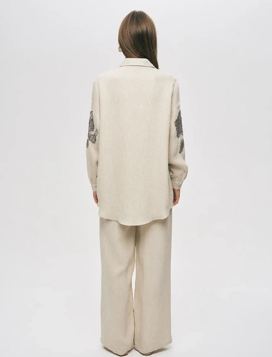 Elegant Embroidered Oversize Shirt - Skin