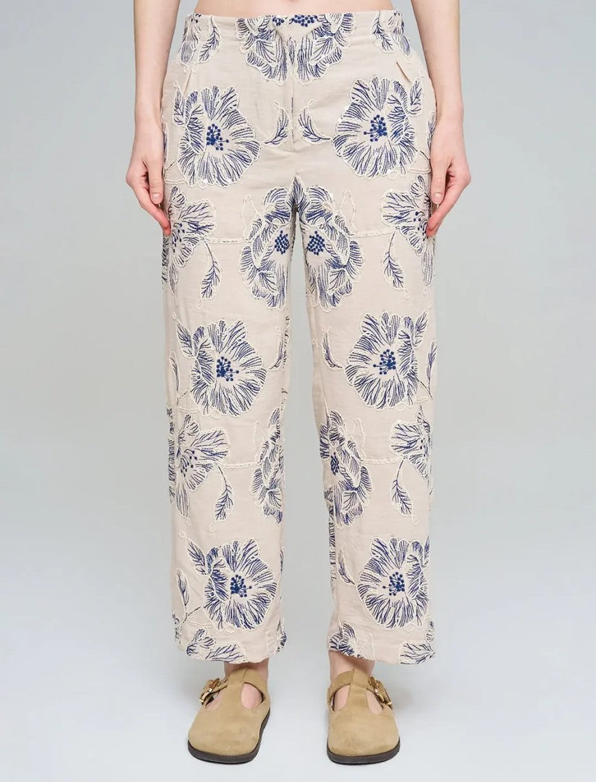 Wide-Leg Trousers with Floral Embroidery and Sequin Details - Skin