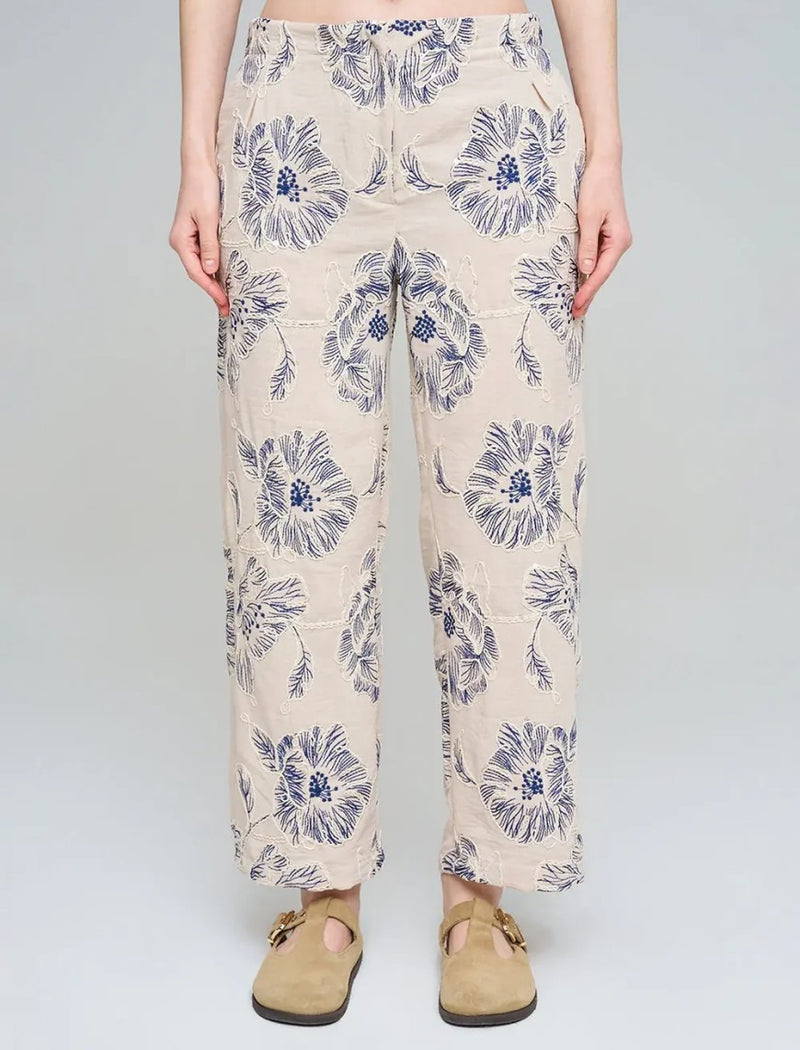 Wide-Leg Trousers with Floral Embroidery and Sequin Details - Skin