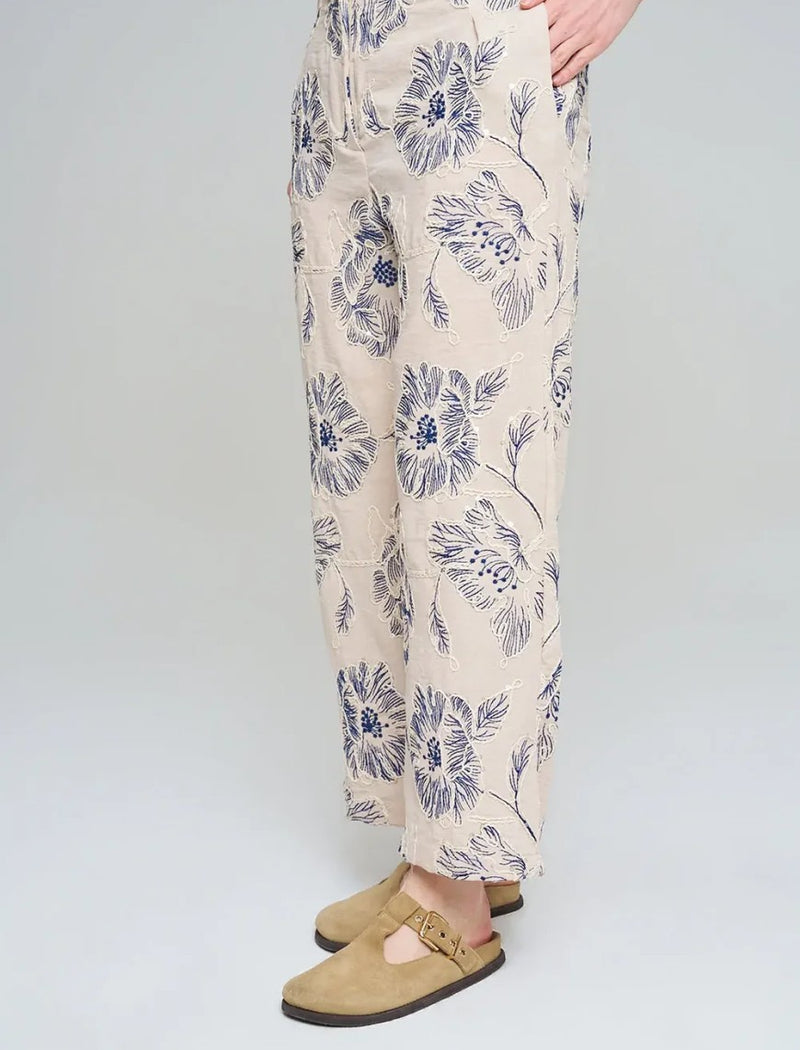 Wide-Leg Trousers with Floral Embroidery and Sequin Details - Skin