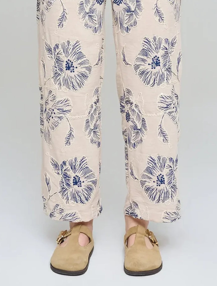Wide-Leg Trousers with Floral Embroidery and Sequin Details - Skin