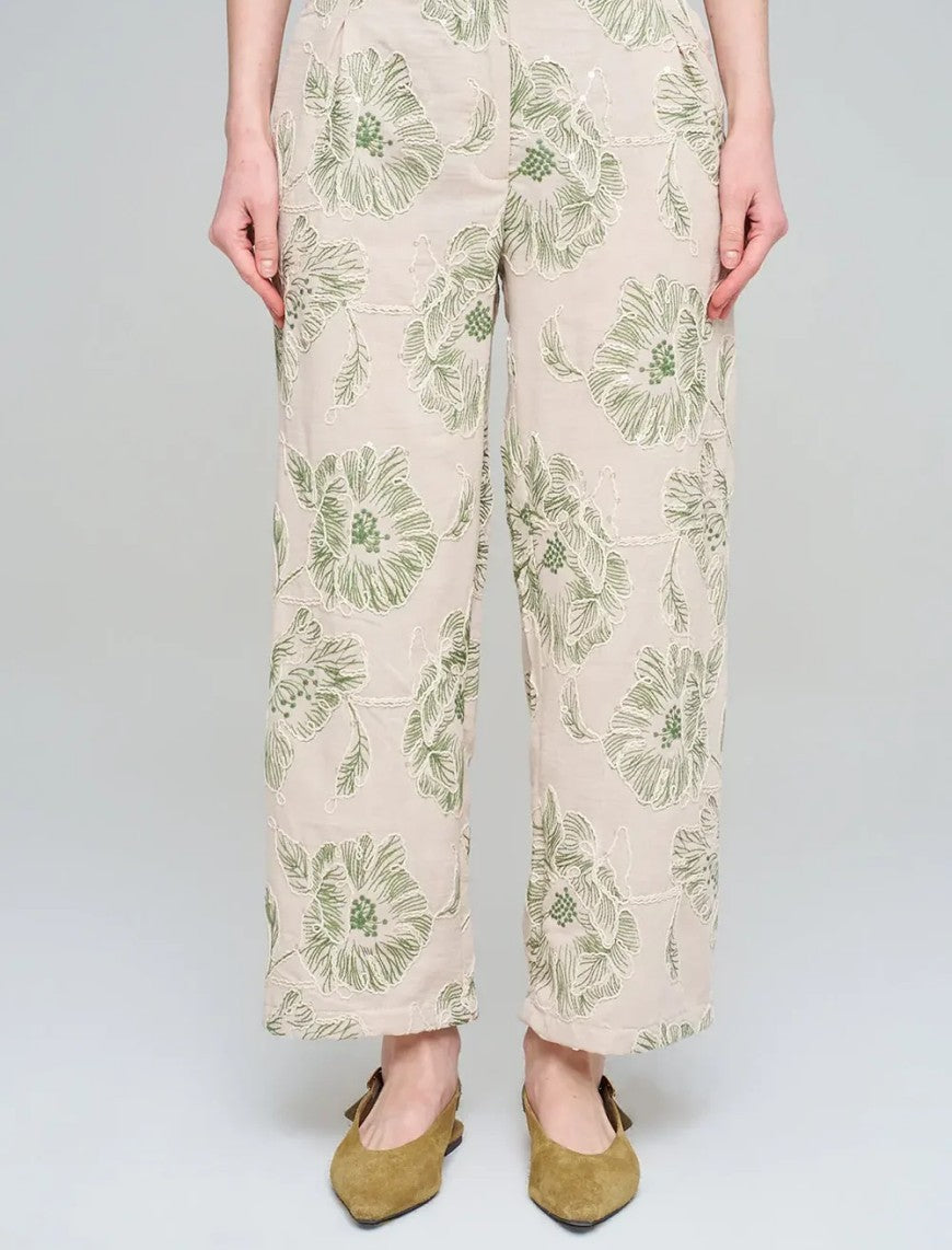 Wide-Leg Trousers with Floral Embroidery and Sequin Details - Skin