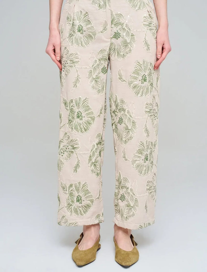 Wide-Leg Trousers with Floral Embroidery and Sequin Details - Skin