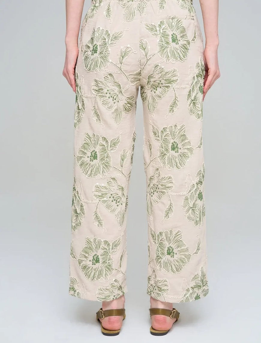 Wide-Leg Trousers with Floral Embroidery and Sequin Details - Skin