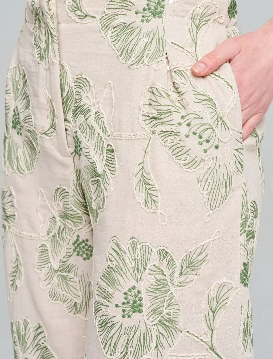 Wide-Leg Trousers with Floral Embroidery and Sequin Details - Skin