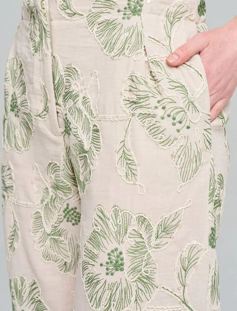 Wide-Leg Trousers with Floral Embroidery and Sequin Details - Skin