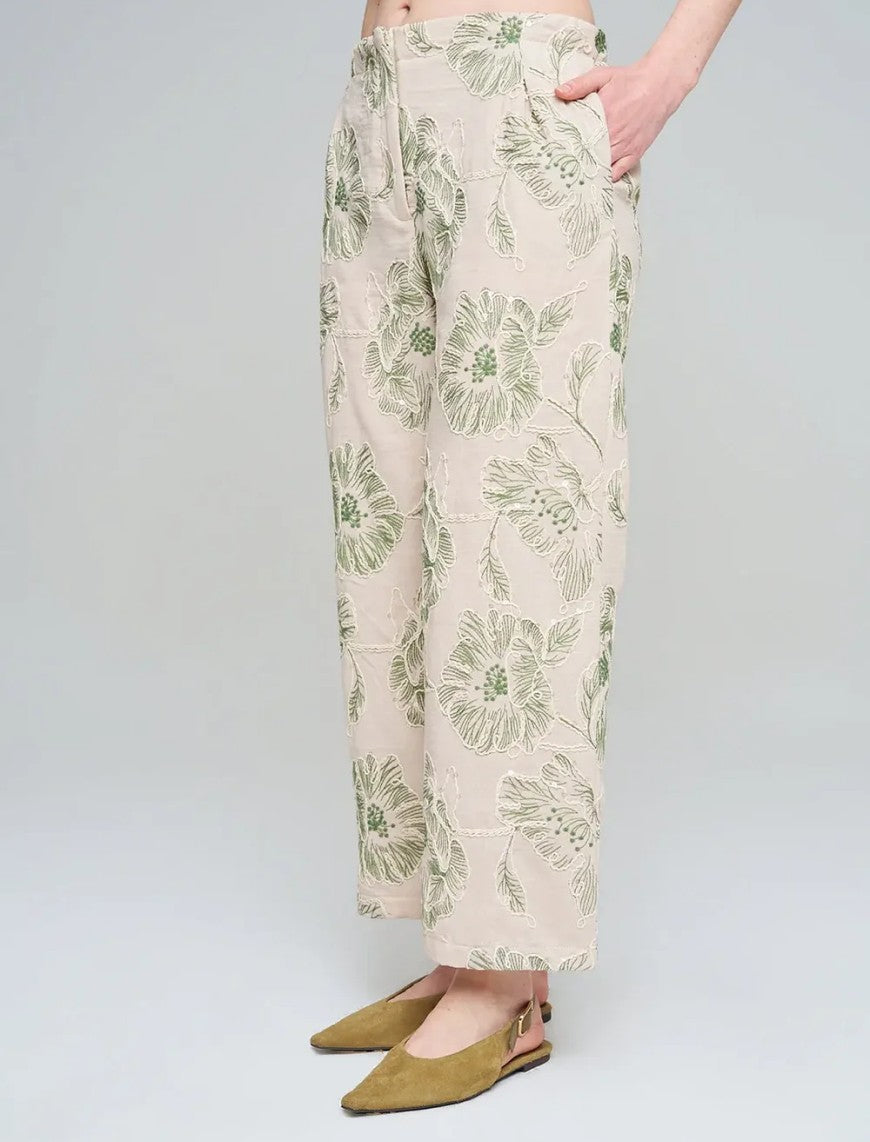 Wide-Leg Trousers with Floral Embroidery and Sequin Details - Skin