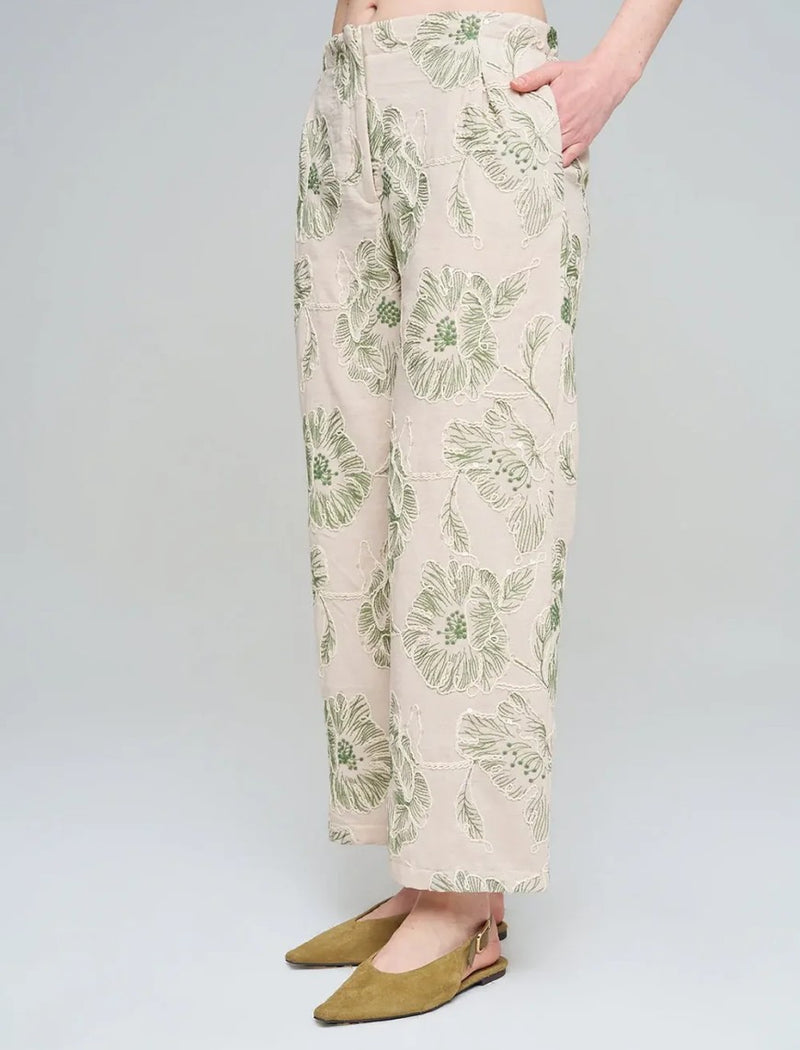 Wide-Leg Trousers with Floral Embroidery and Sequin Details - Skin