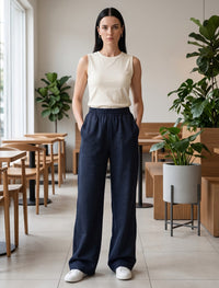 Cotton Linen Trouser - Blue