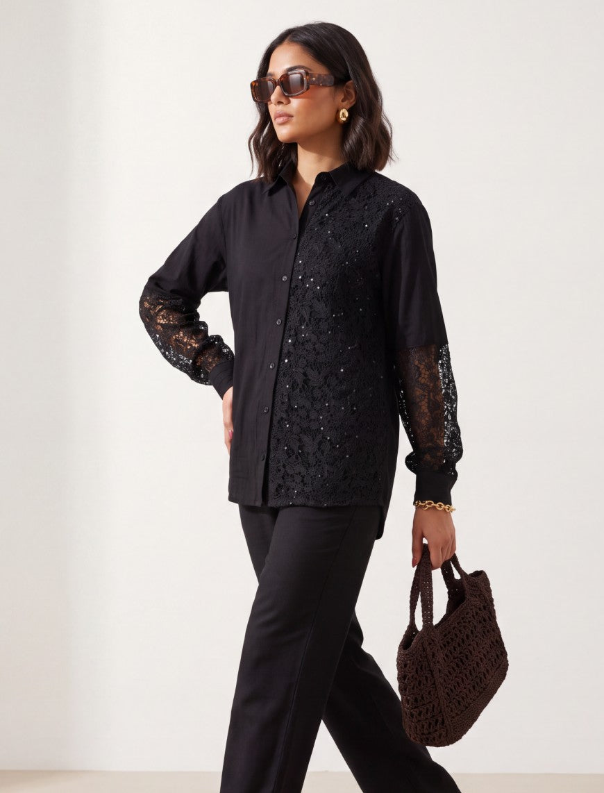 Indigo Cotton Linen Women's Shirt - Black