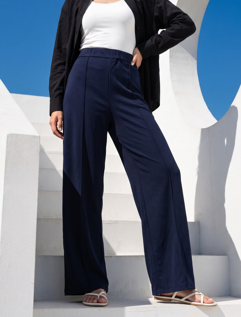 Cotton Blended Jersey Trouser - Blue