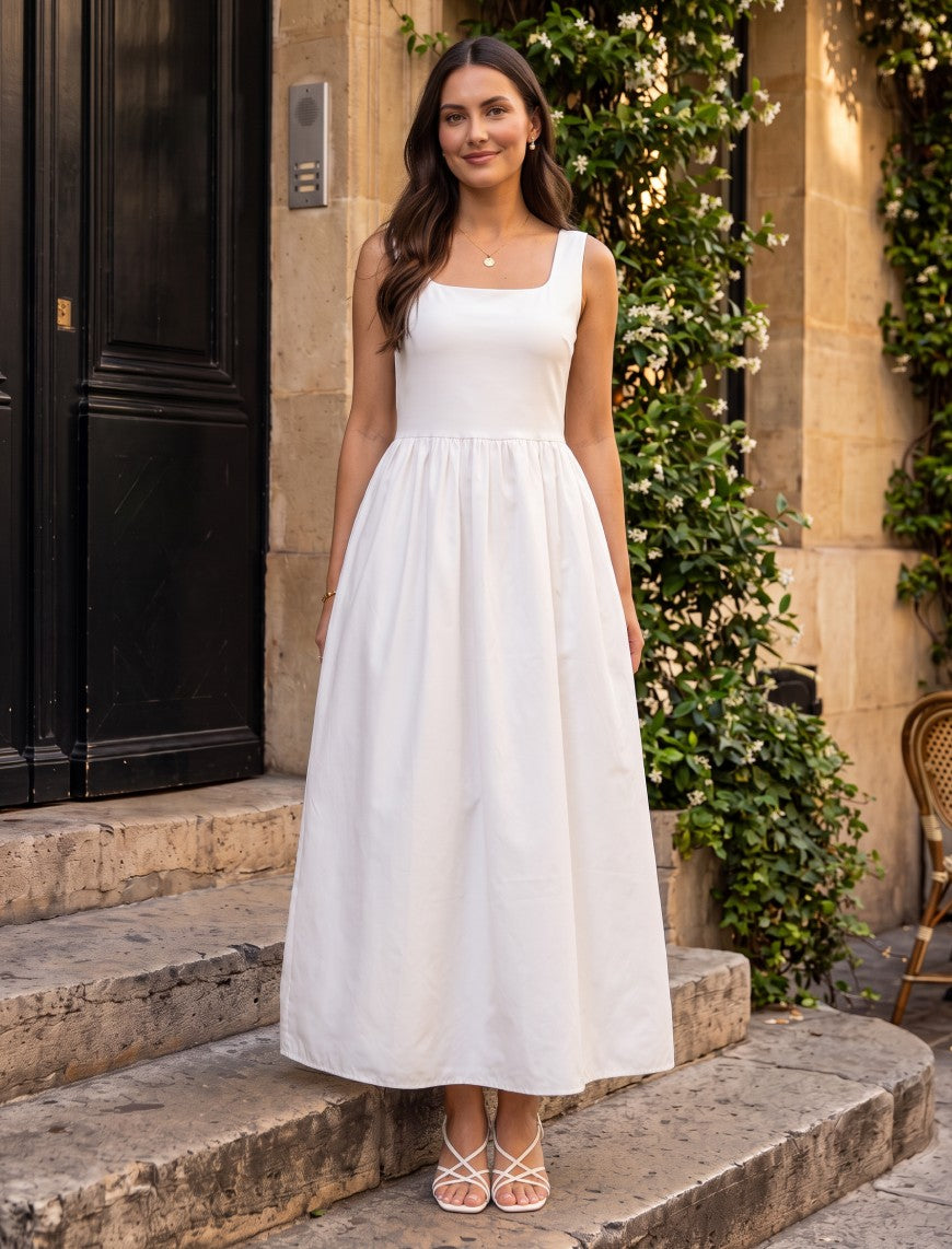 Indigo Cotton Blended Jersey Women's Frock - White