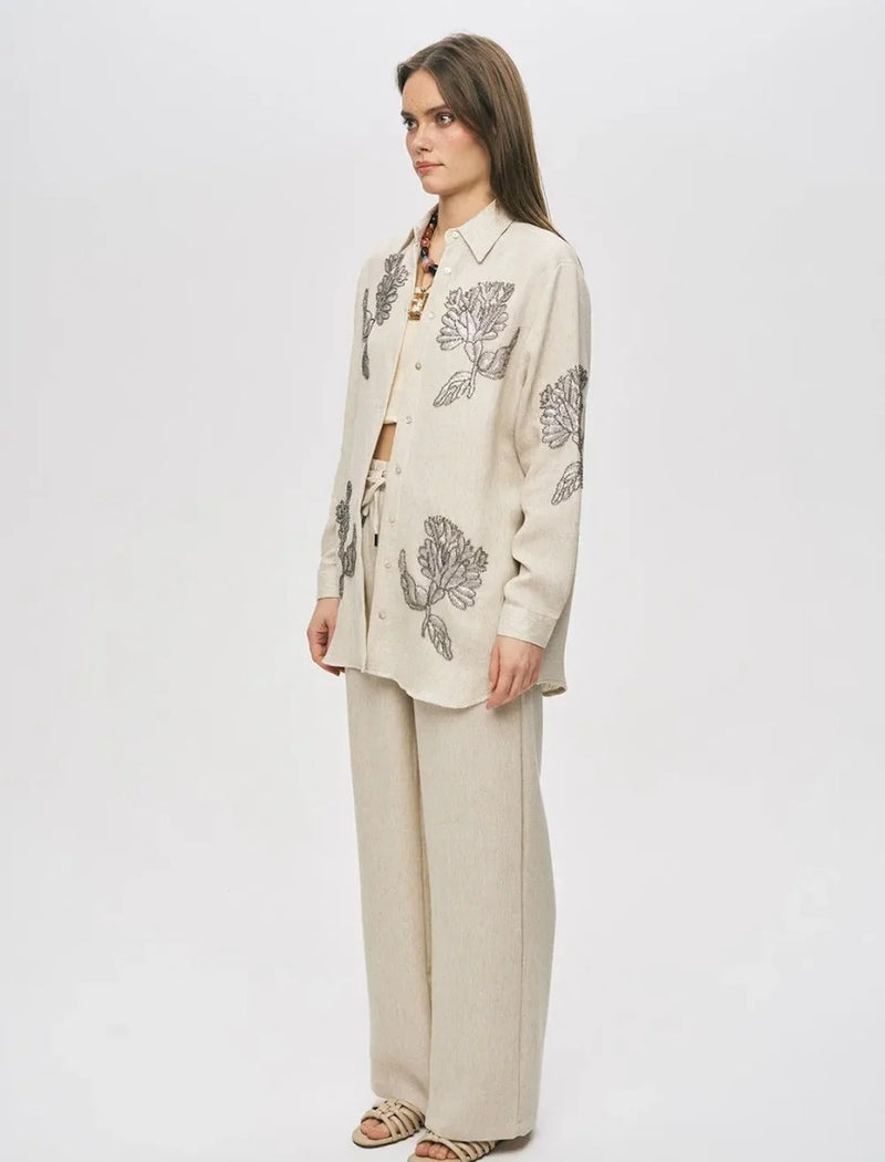 Elegant Embroidered Oversize Shirt - Skin