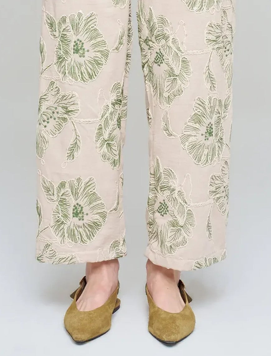 Wide-Leg Trousers with Floral Embroidery and Sequin Details - Skin