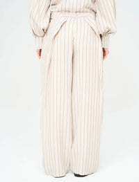 Striped Linen Blend Wide Leg Trouser - Skin