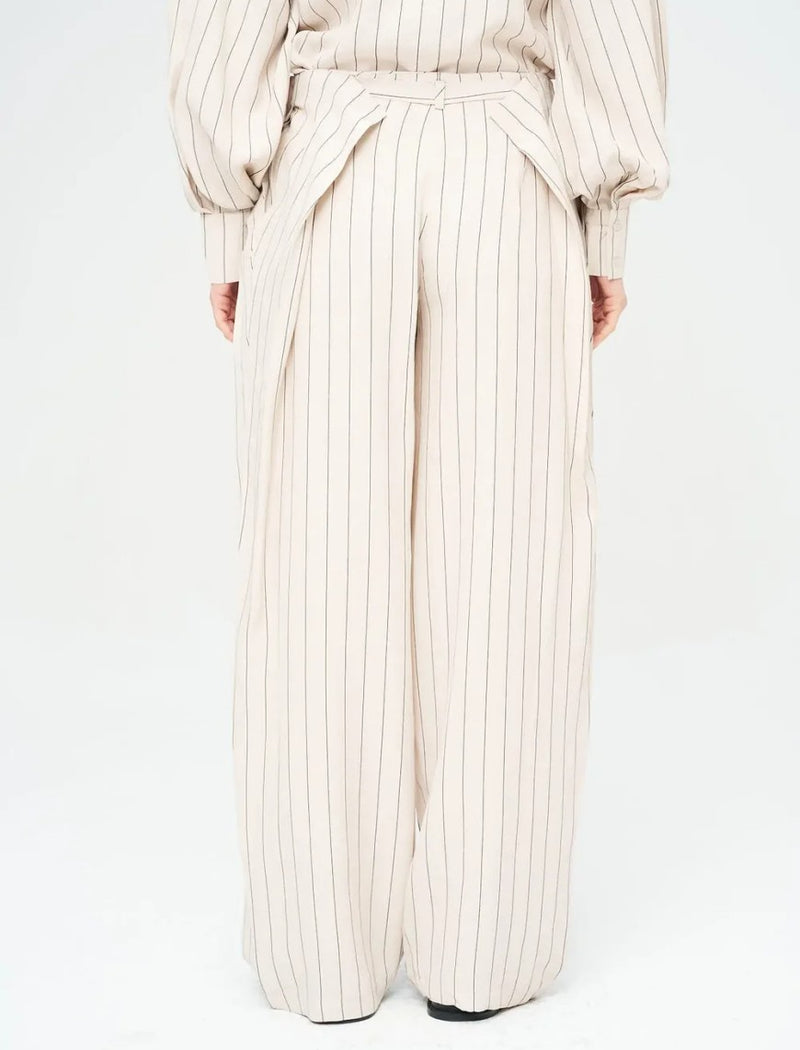 Striped Linen Blend Wide Leg Trouser - Skin