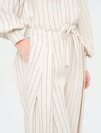 Striped Linen Blend Wide Leg Trouser - Skin