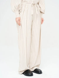 Striped Linen Blend Wide Leg Trouser - Skin