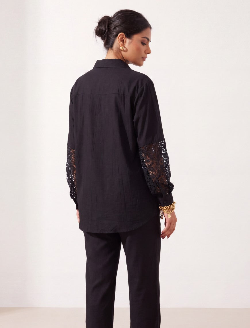 Indigo Cotton Linen Women's Shirt - Black