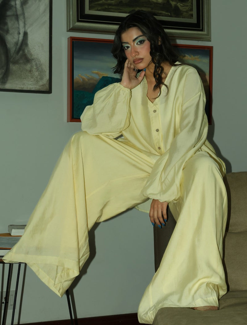 Bellflower and Palazzo Co-Ord Set - Butter Yellow