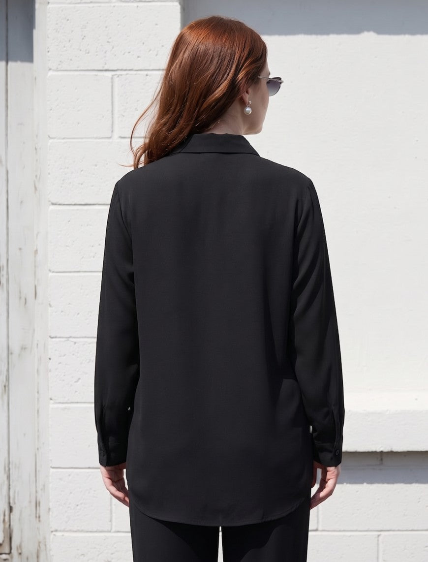 Oversize Stone Embellished Shirt - Black