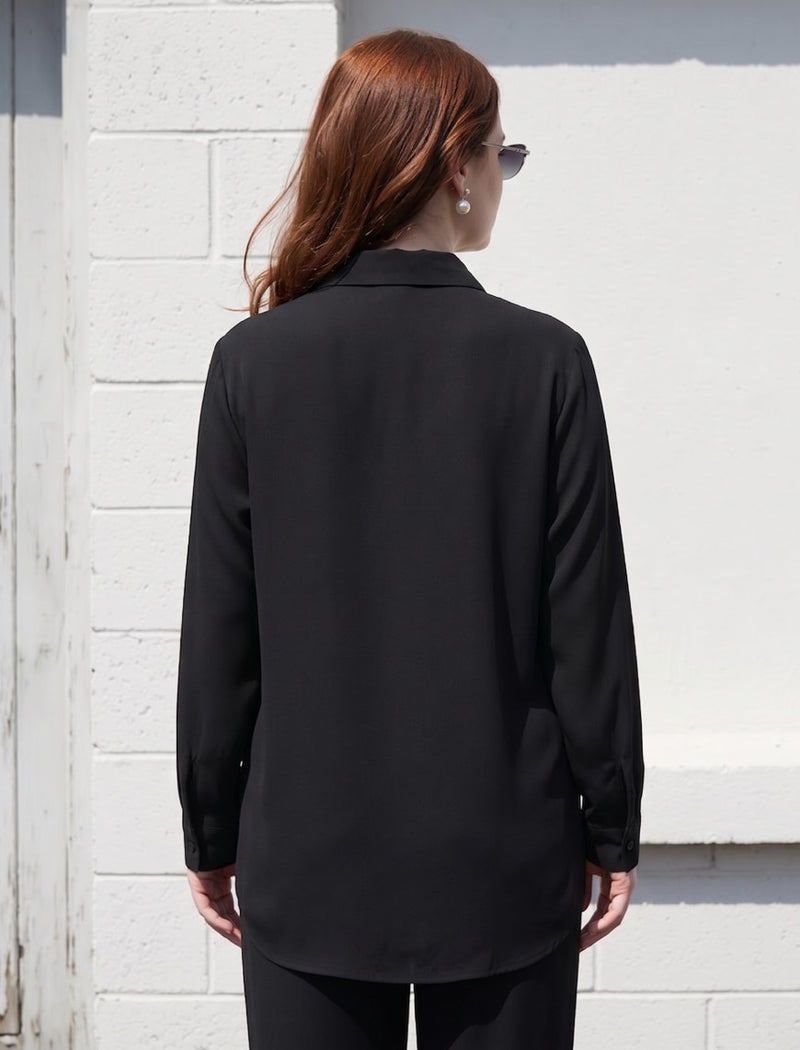 Oversize Stone Embellished Shirt - Black