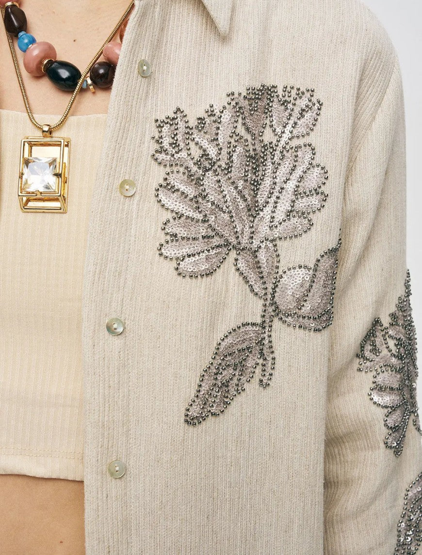 Elegant Embroidered Oversize Shirt - Skin