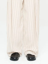 Striped Linen Blend Wide Leg Trouser - Skin