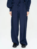 Striped Linen Blend Wide Leg Trousers - Blue