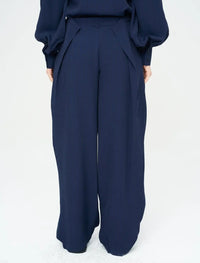 Striped Linen Blend Wide Leg Trousers - Blue