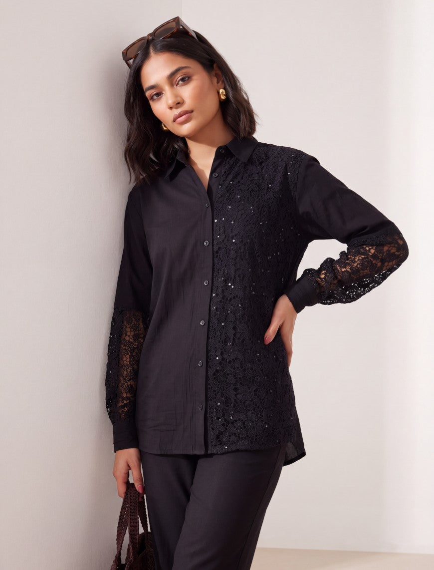 Indigo Cotton Linen Women's Shirt - Black