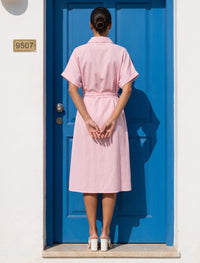 Indigo Tie Hemp Linen Shirtdress - Pink