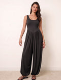 Cotton Blended Jersey Wide-Leg Jumpsuit - Black