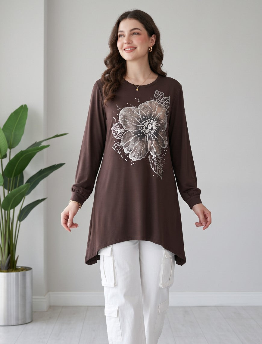 Round Neck T-Shirt - Brown