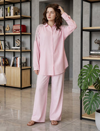 Oversize Stone Embellished Shirt - Pink